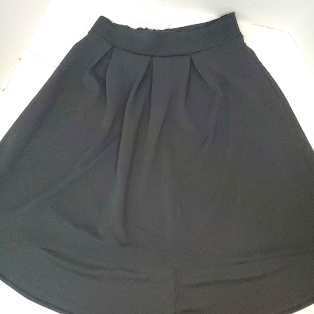 Caren Sport Black Pleated High Low Midi Skirt Plus Size 1X Made in USA Crepe